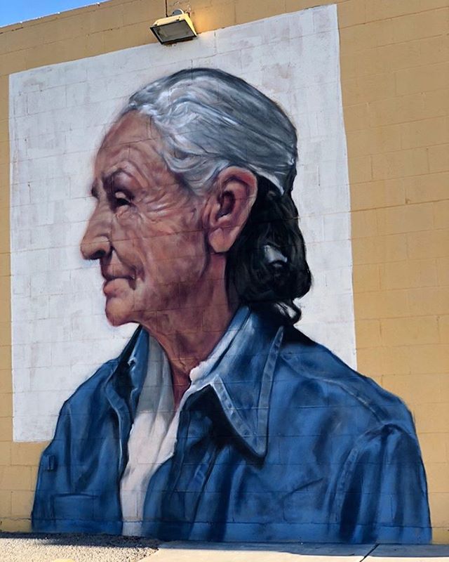 Portrait mural honoring Georgia O&rsquo;Keeffe by @3nolam located outside Spirit Winds. #muralsoflascruces #muralhuntr #lascruces #publicart #puamuralonit #newmexico